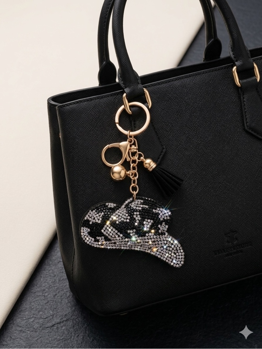 Rhinestone Cow Print Cowboy Hat Bag Pillow Charm Keychain Western Bling NWT